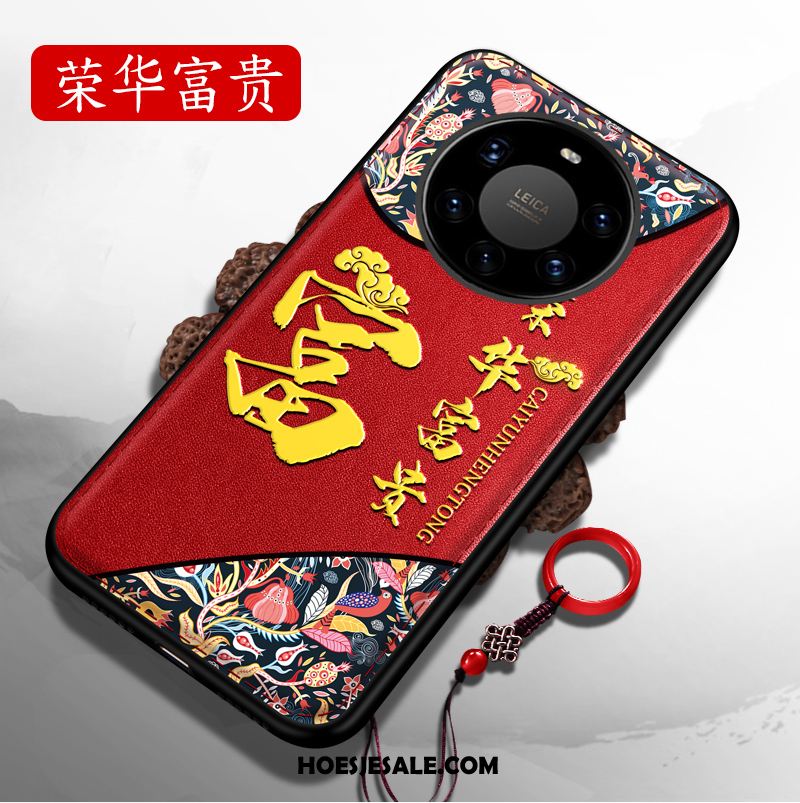 Huawei Mate 40 Pro+ Hoesje Mobiele Telefoon Reliëf Net Red Rood Zacht Sale