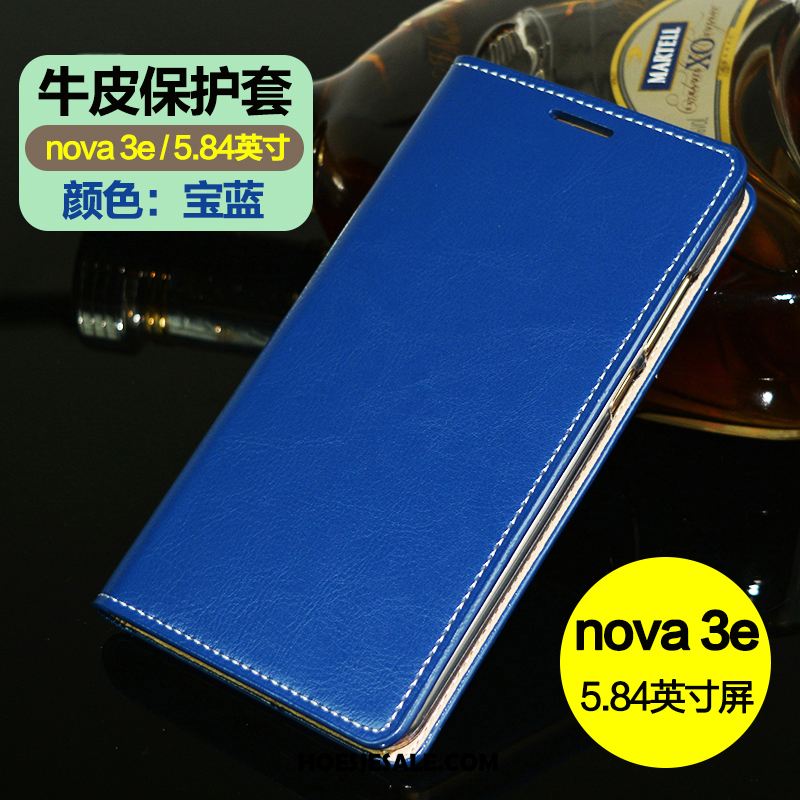 Huawei Nova 3e Hoesje Blauw Mobiele Telefoon Echt Leer Bescherming Leren Etui Kopen
