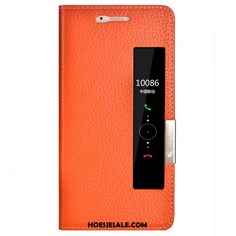 Huawei P10 Hoesje Mobiele Telefoon Oranje Leren Etui Trend Hoes Kopen