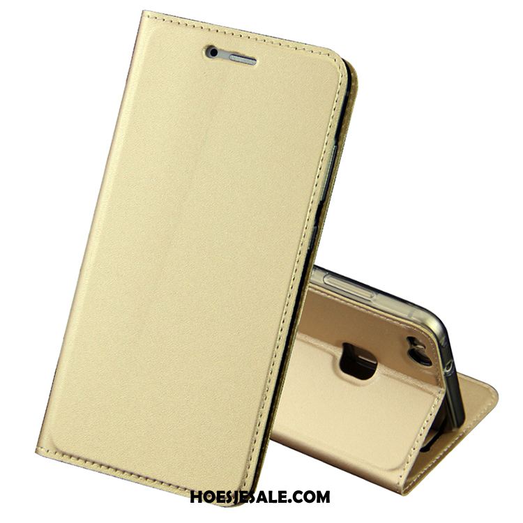 Huawei P10 Lite Hoesje Jeugd Bescherming Goud Leren Etui Folio Goedkoop