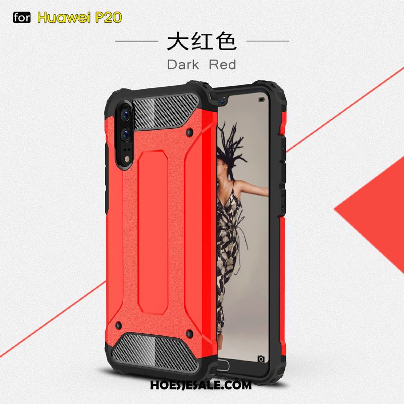 Huawei P20 Hoesje Accessoires Pu All Inclusive Rood Drie Verdedigingen Goedkoop