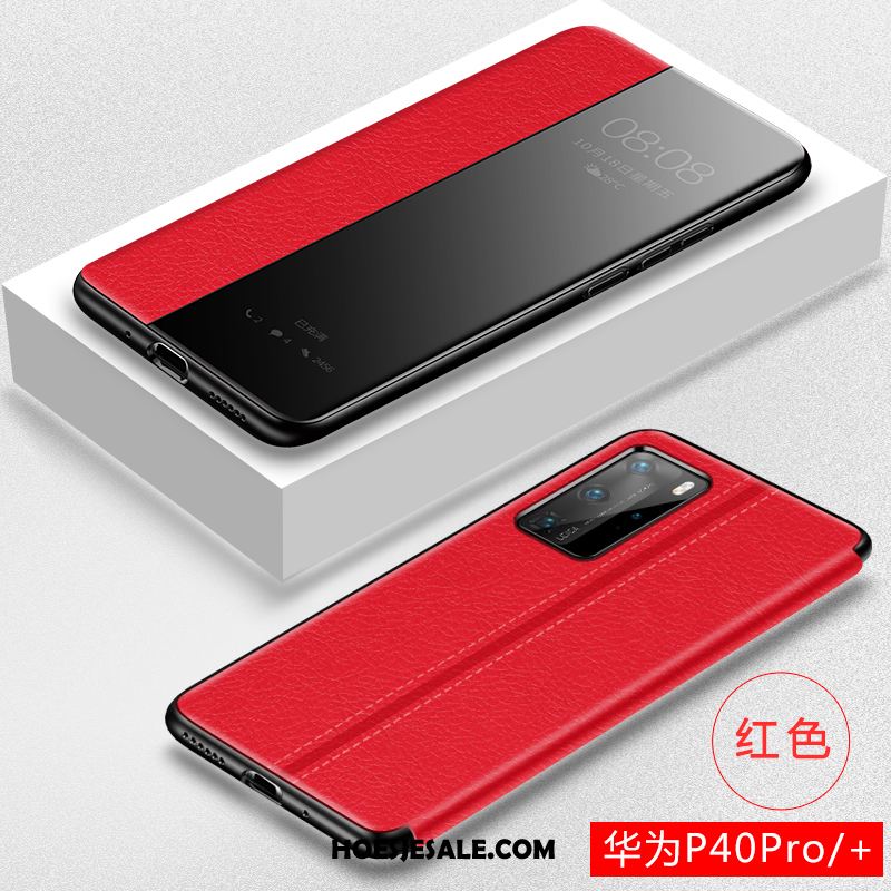 Huawei P40 Pro Hoesje Rood Leren Etui Mobiele Telefoon Clamshell Persoonlijk Korting