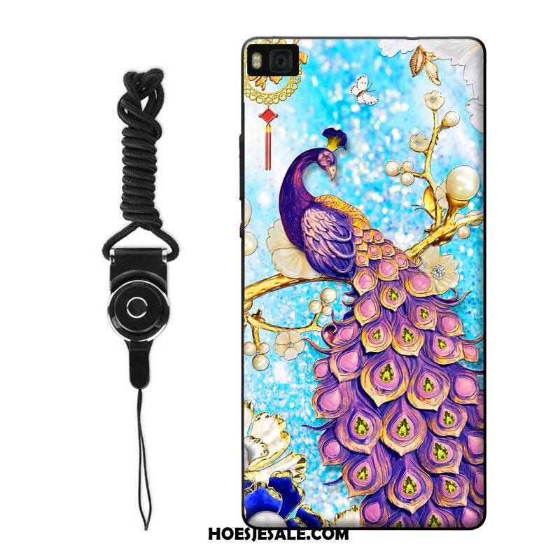 Huawei P8 Lite Hoesje Handbeschilderde Pauwen Mobiele Telefoon Purper Dun Sale