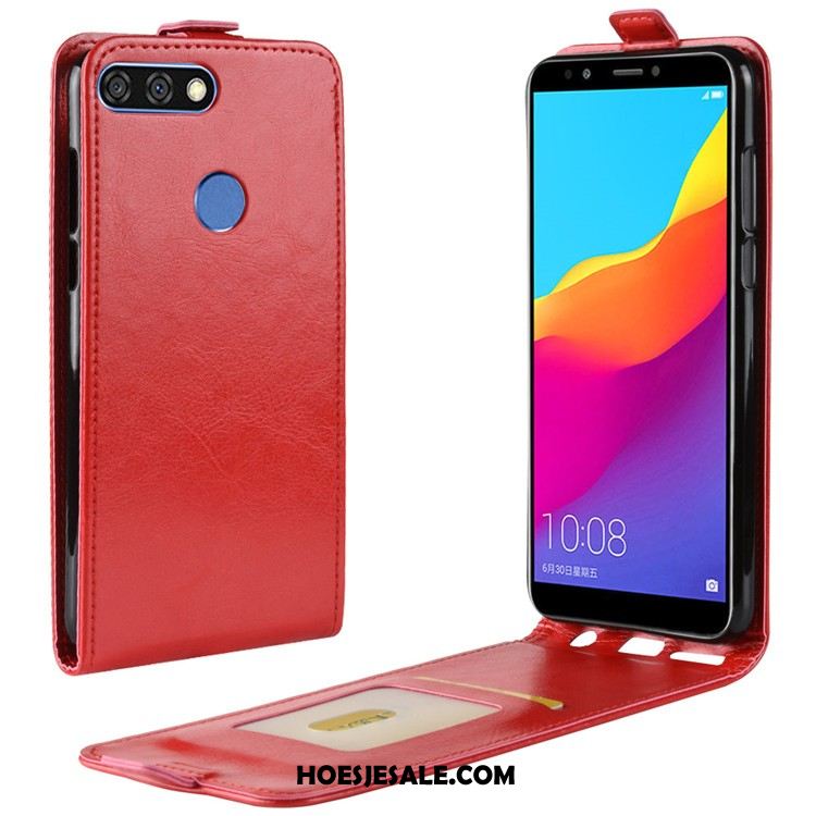 Huawei Y7 2018 Hoesje Rood Folio Mobiele Telefoon Leren Etui Goedkoop