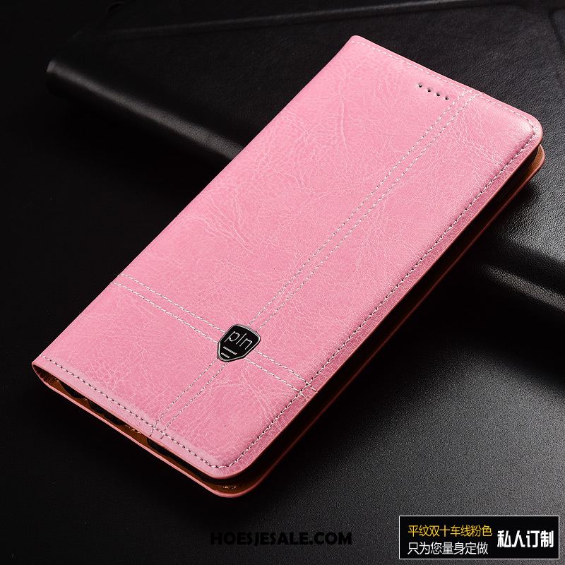 Moto G7 Plus Hoesje Echt Leer Roze Clamshell Mobiele Telefoon Leren Etui Sale