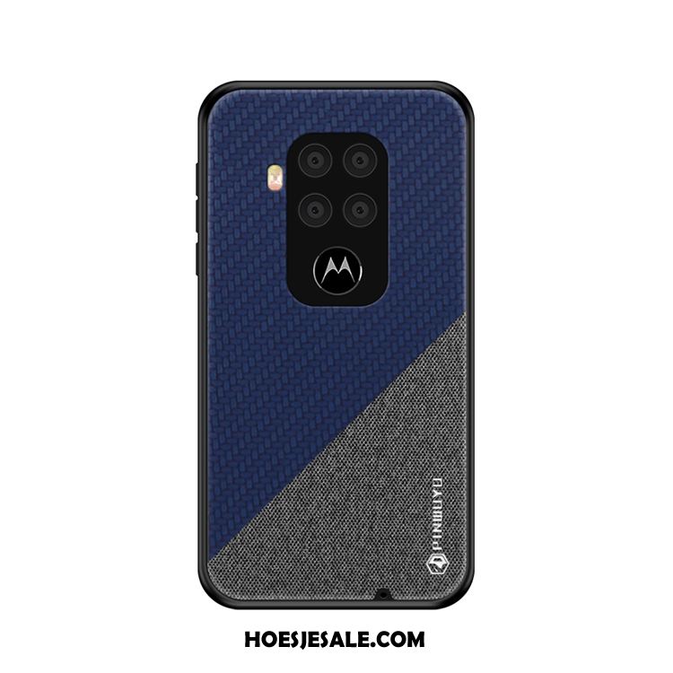 Motorola One Zoom Hoesje Patroon Canvas Dun Blauw Mobiele Telefoon Goedkoop