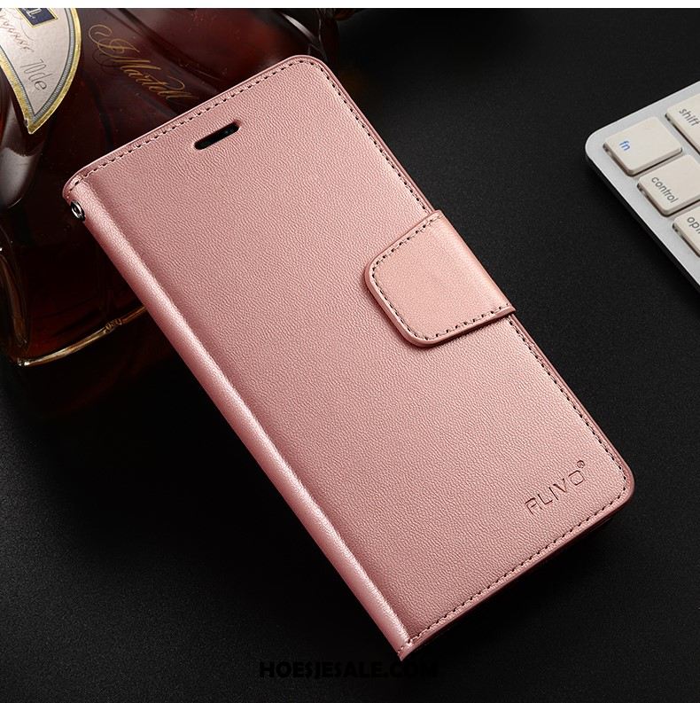 Redmi Note 7 Hoesje Zacht Leren Etui Bescherming Roze Mobiele Telefoon
