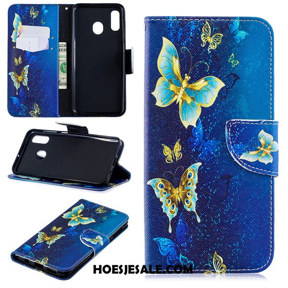 Samsung Galaxy A40 Hoesje Mobiele Telefoon Ster Bescherming Clamshell Blauw Winkel