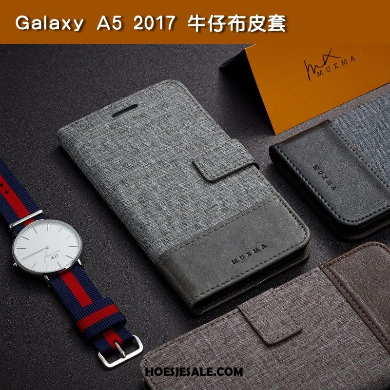 Samsung Galaxy A5 2017 Hoesje Denim Grijs Diepe Kleur Ondersteuning Mobiele Telefoon Online