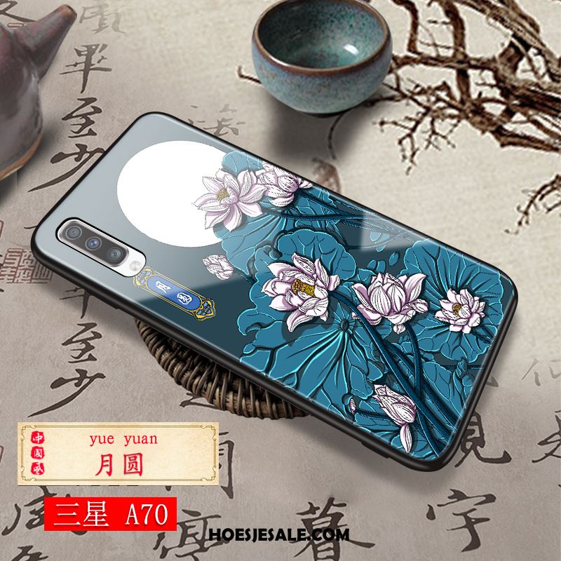 Samsung Galaxy A70 Hoesje Vintage Mobiele Telefoon Blauw Chinese Stijl Eenvoudige Goedkoop