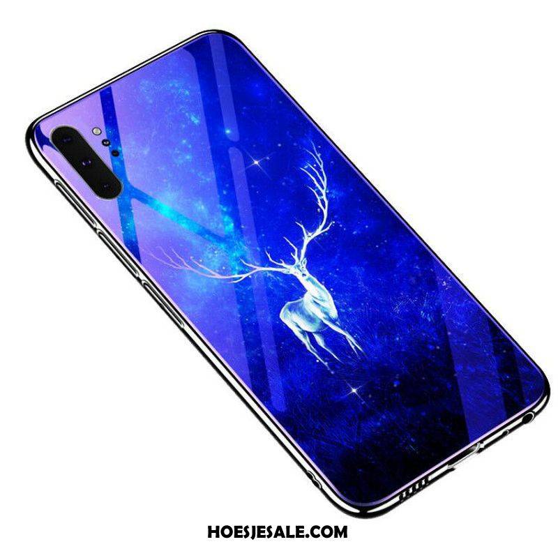 Samsung Galaxy Note 10+ Hoesje Ster Blauw Gehard Glas Bescherming Scheppend Online