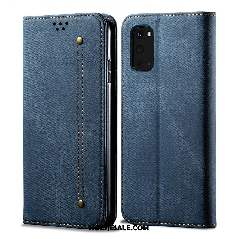 Samsung Galaxy S20 Hoesje Bescherming Blauw Folio Echt Leer Bedrijf Korting