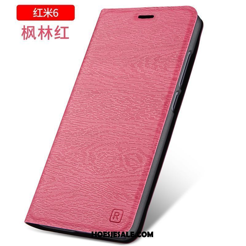 Xiaomi Redmi 6 Hoesje Bescherming Mobiele Telefoon Anti-fall Leren Etui Rood Sale