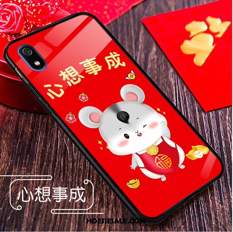 Xiaomi Redmi 7a Hoesje Hoes Glas Rood Spotprent Nieuw Korting