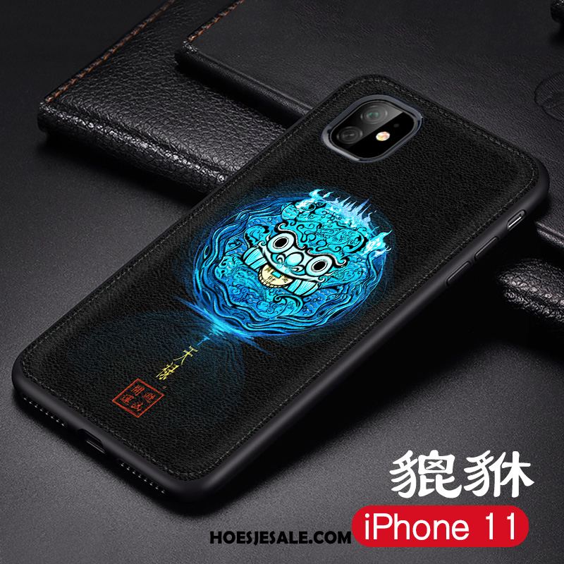iPhone 11 Hoesje Mobiele Telefoon Chinese Stijl Hoes Blauw Leren Etui Winkel