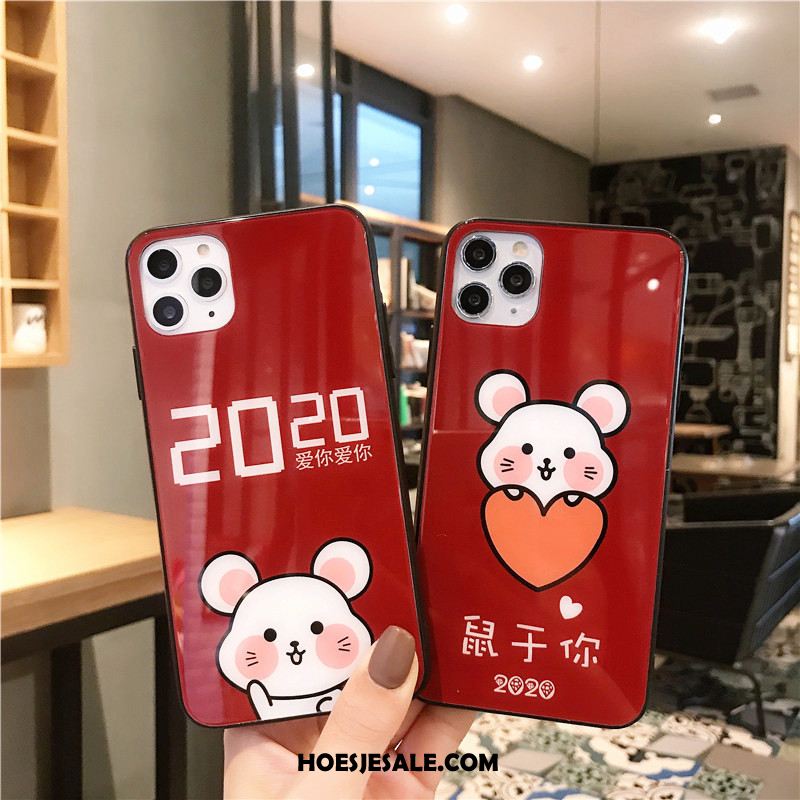 iPhone 11 Pro Max Hoesje Hoes Glas Nieuw Rood Hard Korting