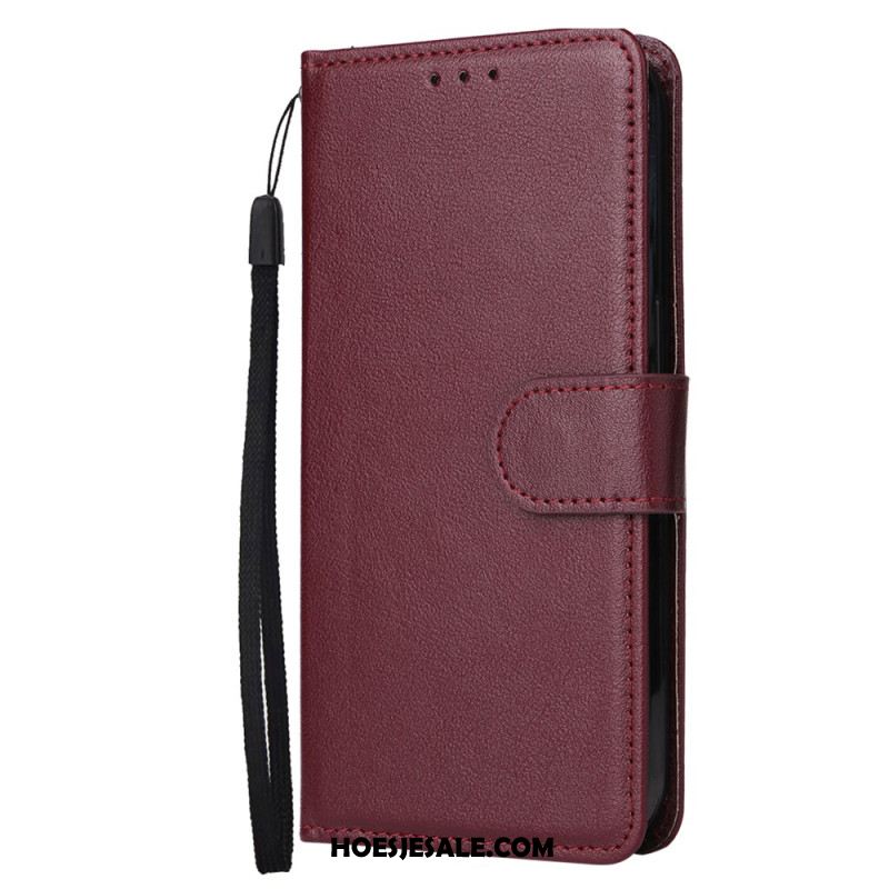 Bescherming Hoesje Oppo Reno 14 5g Effen Leerlook Met Bandje