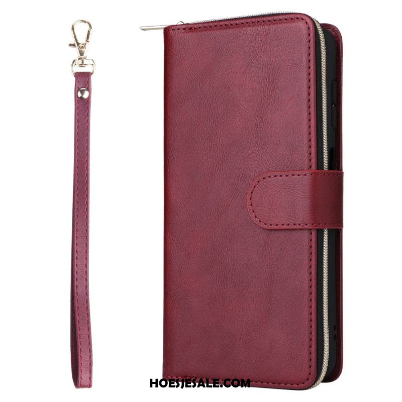 Bescherming Hoesje Samsung Galaxy S24 Fe Portemonnee Met Leereffect En Riem