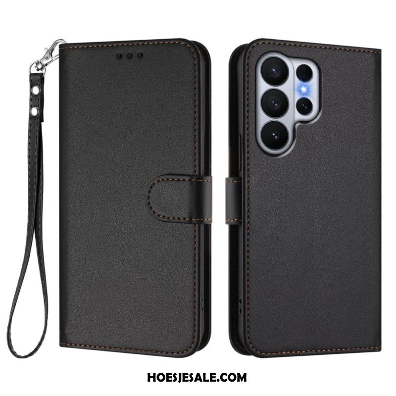 Bescherming Hoesje Samsung Galaxy S26 Ultra Effen Leerlook Met Riempje