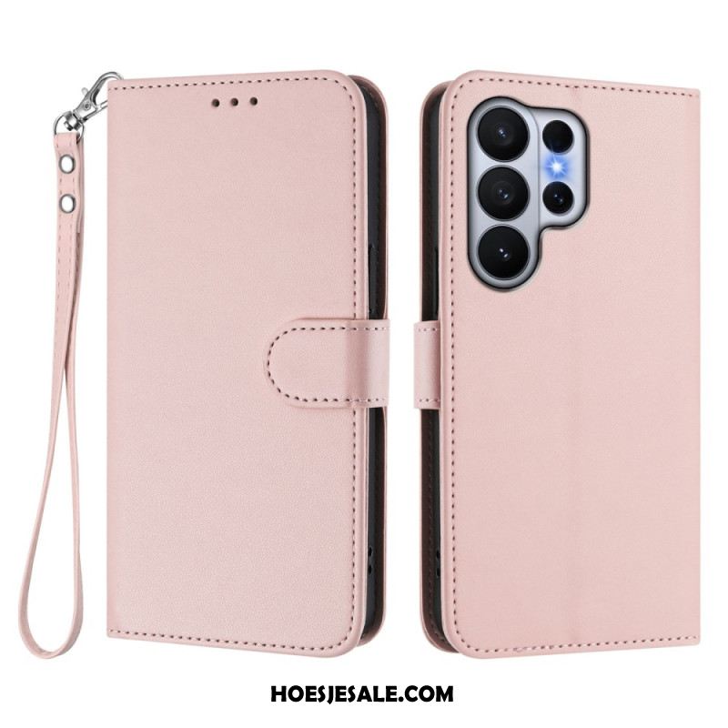 Bescherming Hoesje Samsung Galaxy S26 Ultra Effen Leerlook Met Riempje