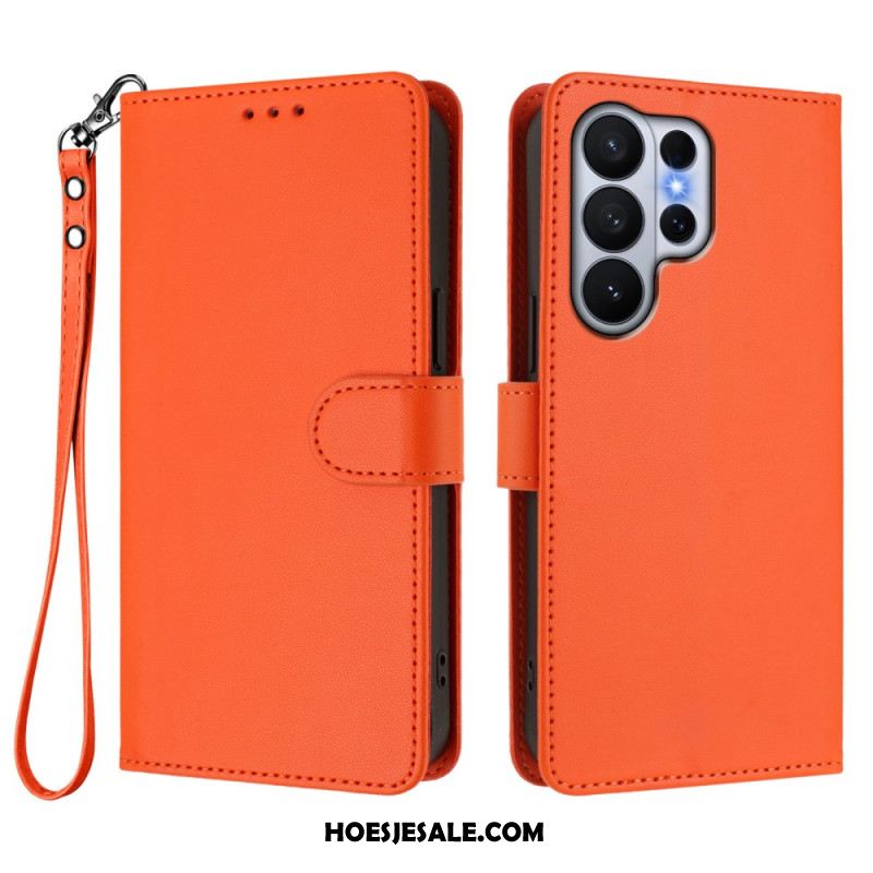 Bescherming Hoesje Samsung Galaxy S26 Ultra Effen Leerlook Met Riempje