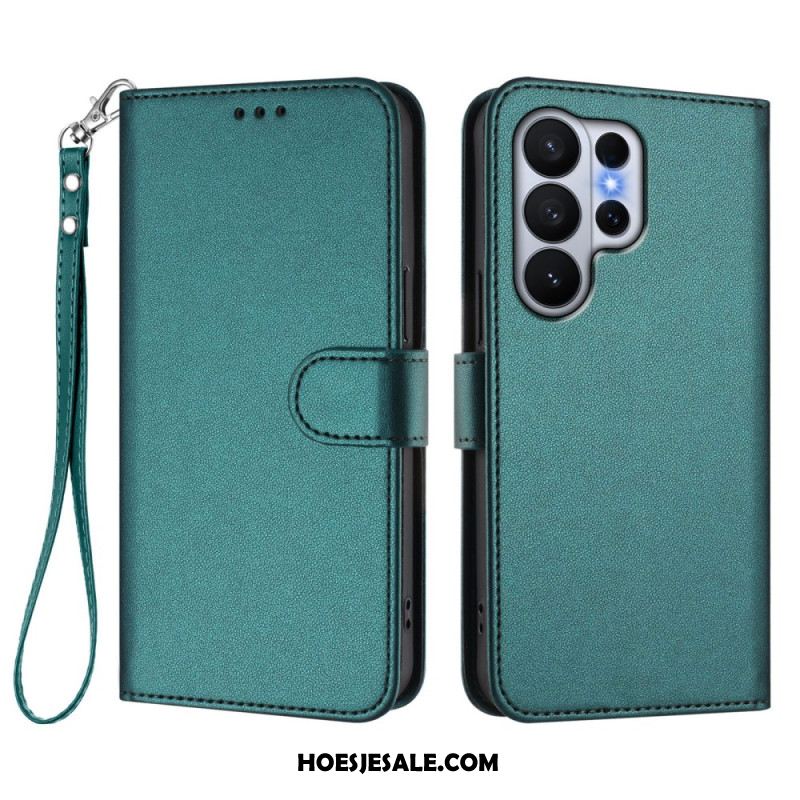 Bescherming Hoesje Samsung Galaxy S26 Ultra Effen Leerlook Met Riempje