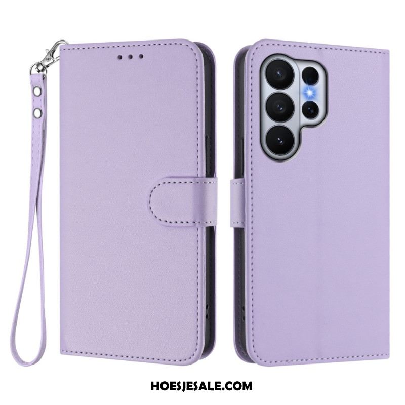 Bescherming Hoesje Samsung Galaxy S26 Ultra Effen Leerlook Met Riempje