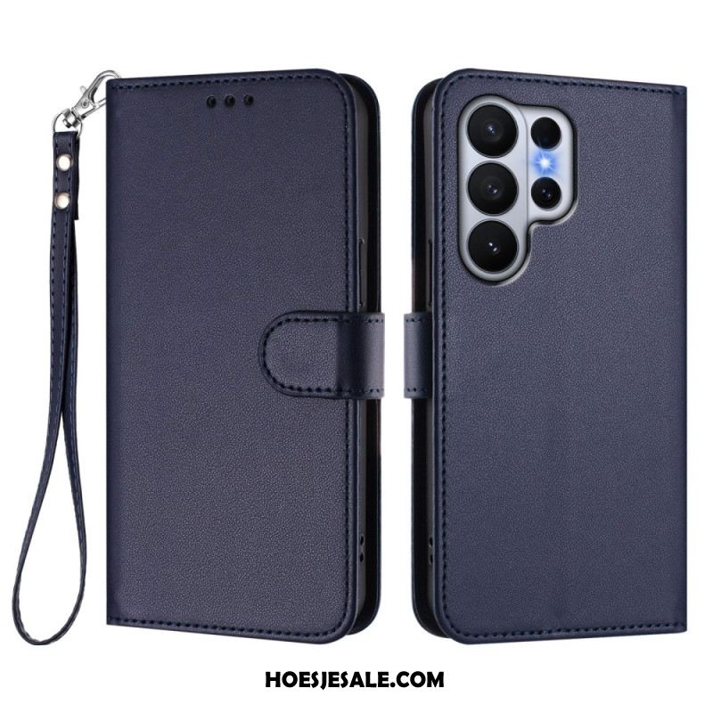 Bescherming Hoesje Samsung Galaxy S26 Ultra Effen Leerlook Met Riempje