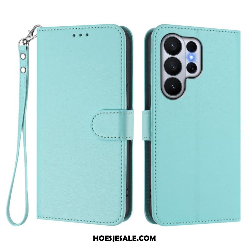 Bescherming Hoesje Samsung Galaxy S26 Ultra Effen Leerlook Met Riempje