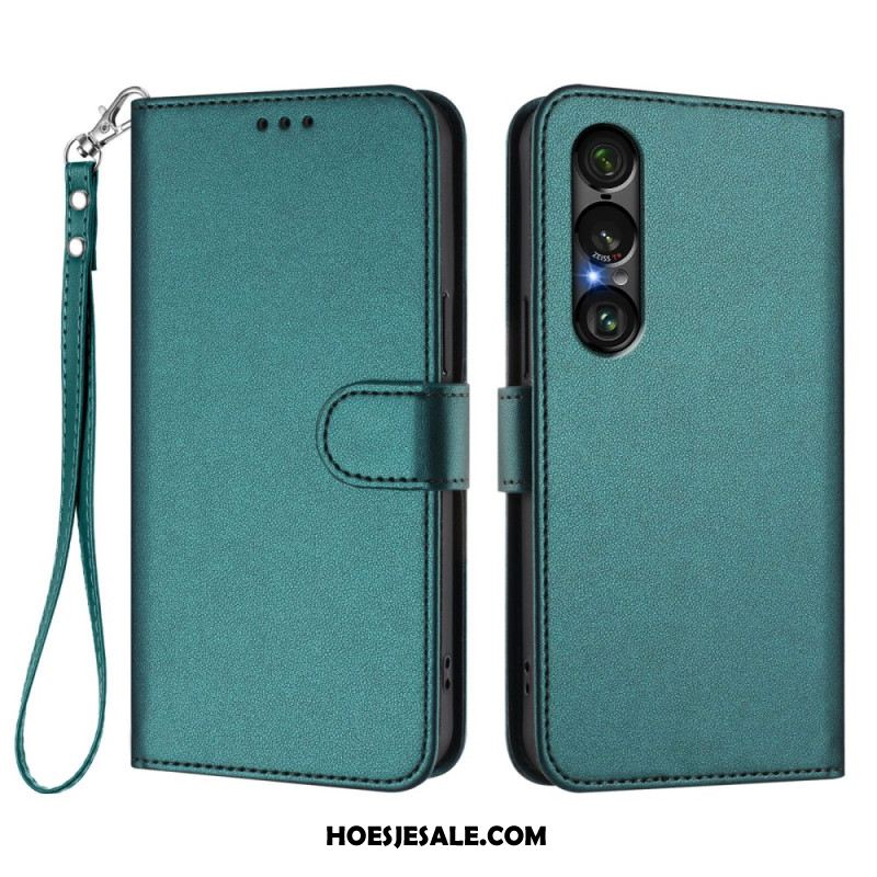 Bescherming Hoesje Sony Xperia 1 Vii Lederlook Met Koord