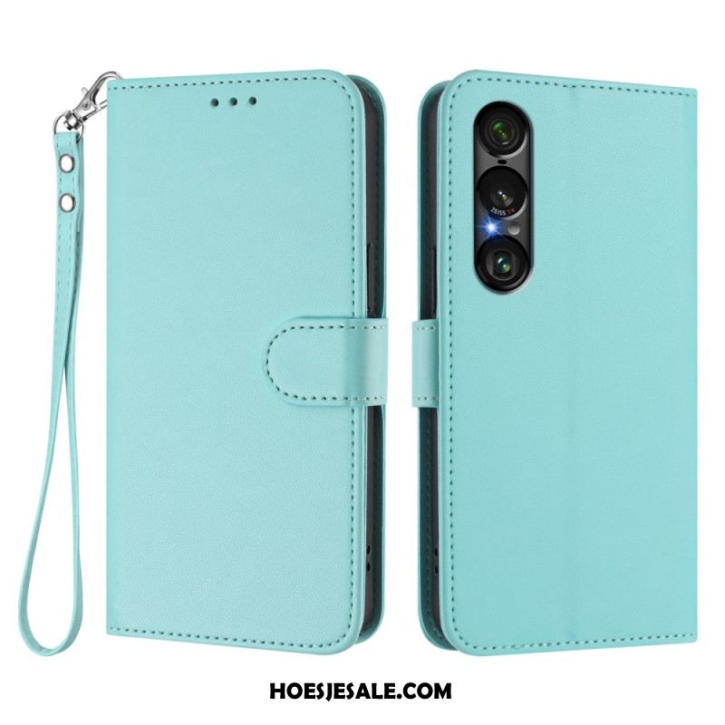 Bescherming Hoesje Sony Xperia 1 Vii Lederlook Met Koord