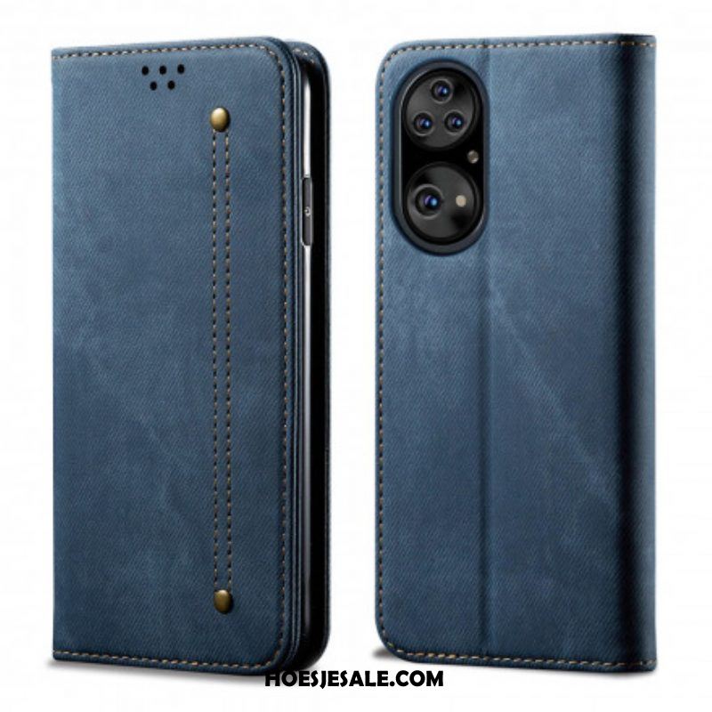 Bescherming Hoesje voor Huawei P50 Pro Folio-hoesje De Textuur Van Jeans Van Het Leer Van Het Imitatieleer