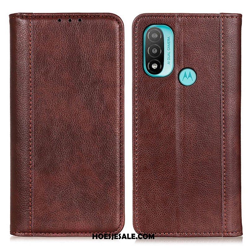 Bescherming Hoesje voor Moto E40 / E30 / E20 Folio-hoesje Elegantie Split Litchi Leer