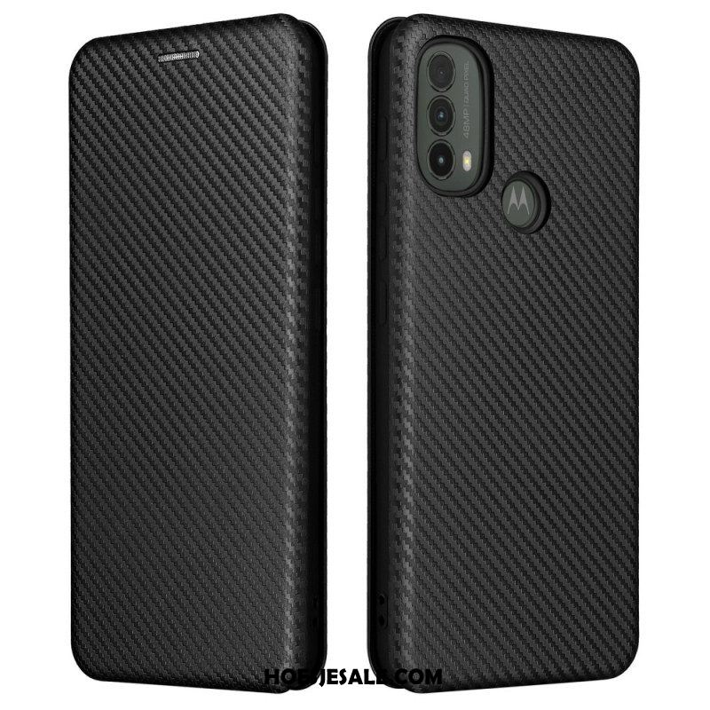 Bescherming Hoesje voor Moto E40 / E30 / E20 Folio-hoesje Koolstofvezel