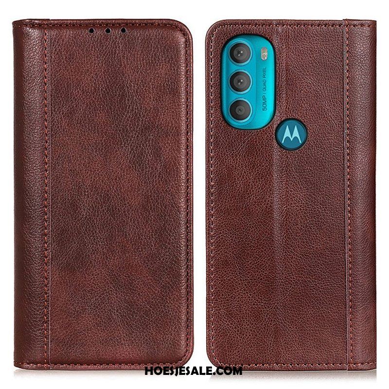 Bescherming Hoesje voor Moto G71 5G Folio-hoesje Elegantie Split Litchi Leer