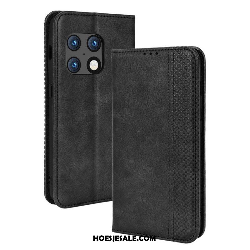 Bescherming Hoesje voor OnePlus 10 Pro 5G Folio-hoesje Gestileerd Vintage Leereffect