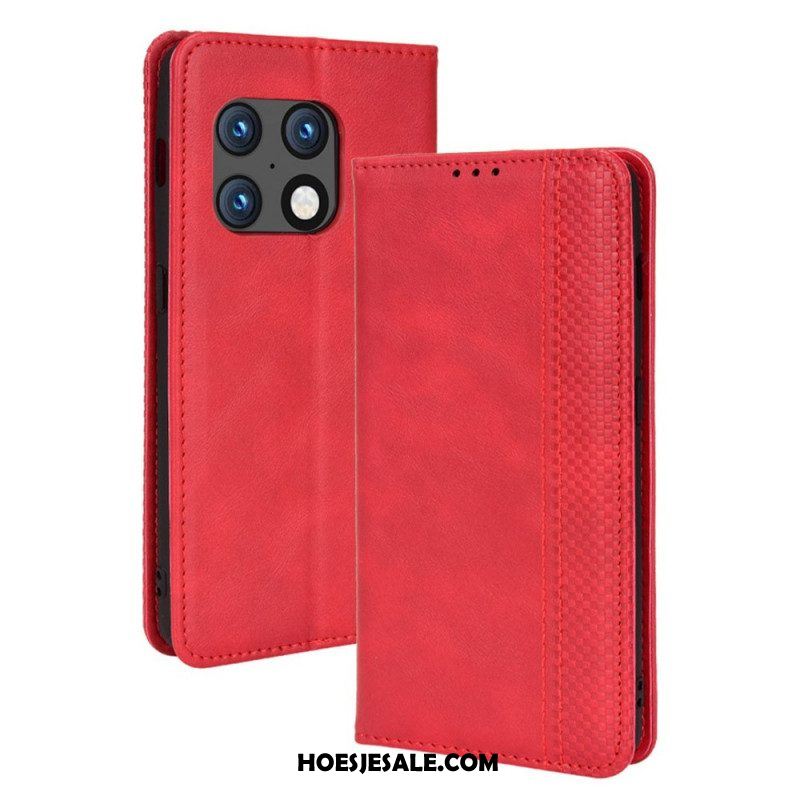 Bescherming Hoesje voor OnePlus 10 Pro 5G Folio-hoesje Gestileerd Vintage Leereffect