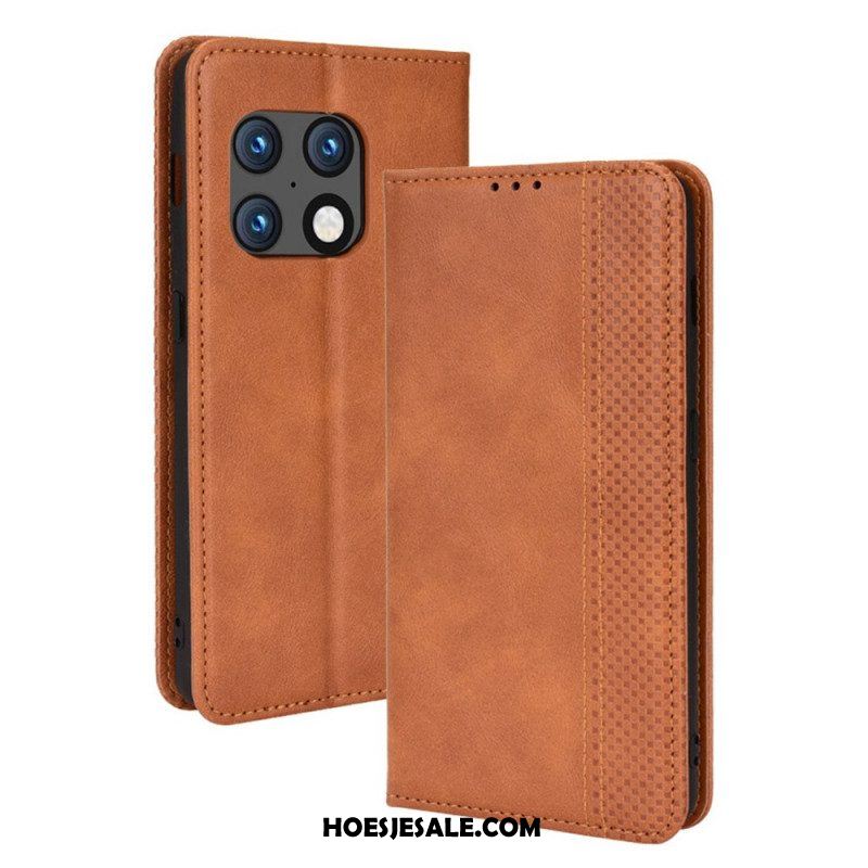 Bescherming Hoesje voor OnePlus 10 Pro 5G Folio-hoesje Gestileerd Vintage Leereffect