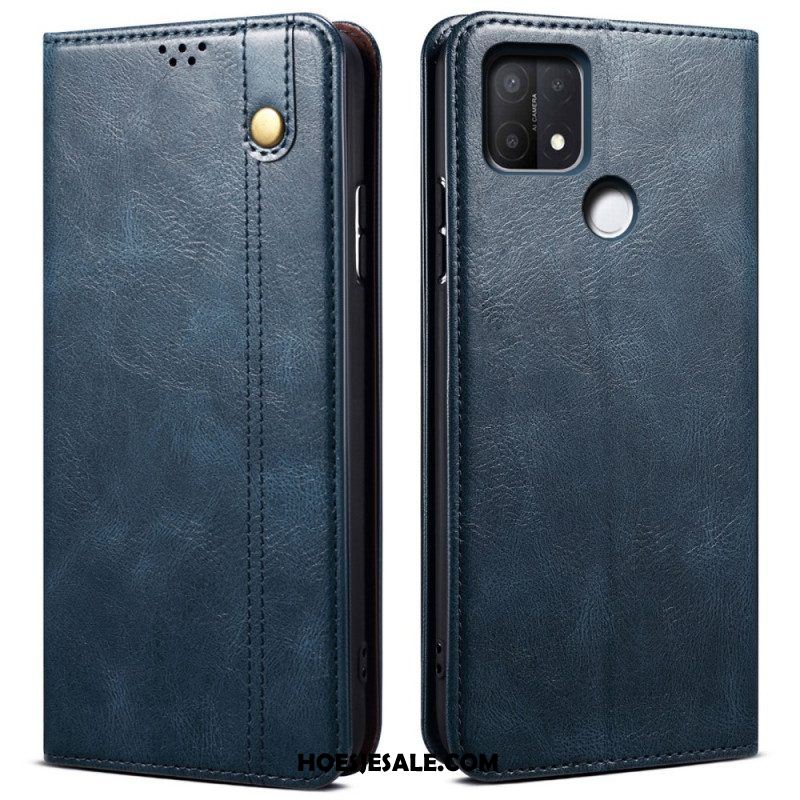 Bescherming Hoesje voor Oppo A15 Folio-hoesje Gewaxt Kunstleer