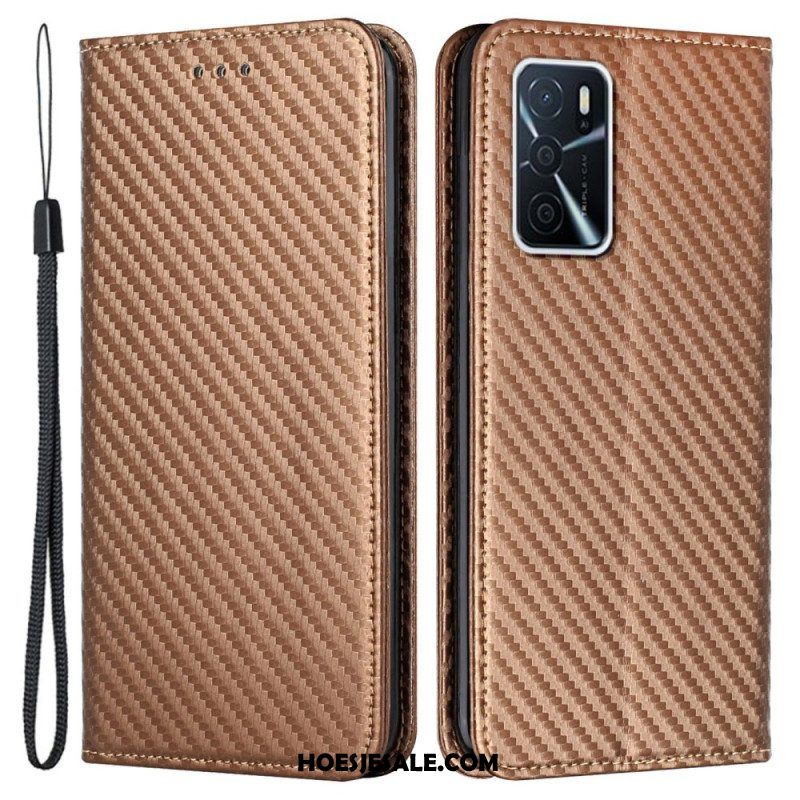 Bescherming Hoesje voor Oppo A16 / A16s Met Ketting Folio-hoesje Band Van Koolstofvezel