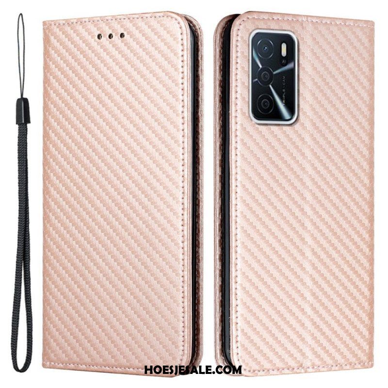 Bescherming Hoesje voor Oppo A16 / A16s Met Ketting Folio-hoesje Band Van Koolstofvezel