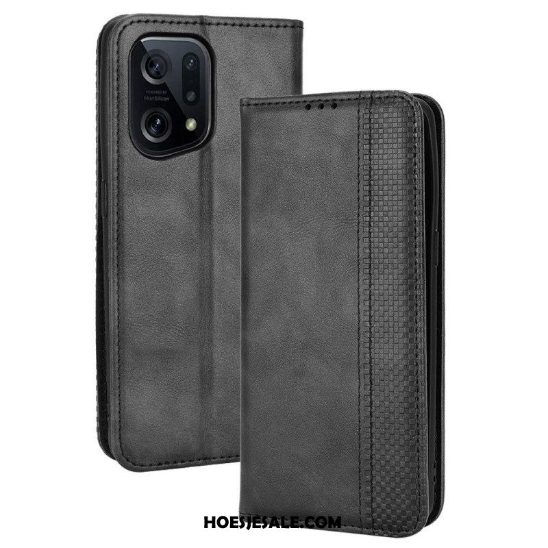 Bescherming Hoesje voor Oppo Find X5 Folio-hoesje Gestileerd Vintage Leereffect