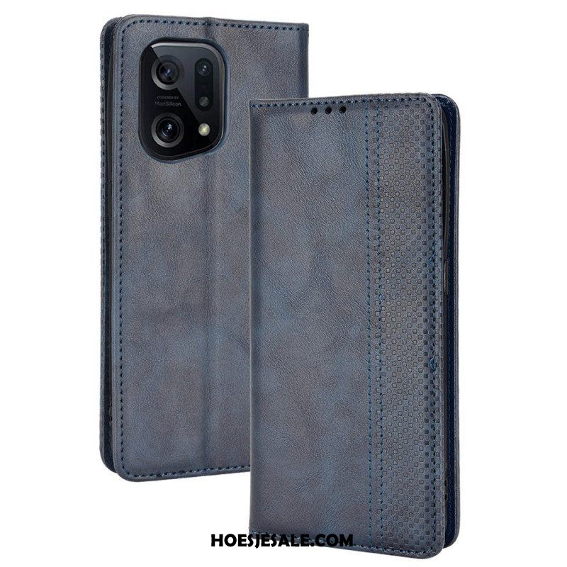 Bescherming Hoesje voor Oppo Find X5 Folio-hoesje Gestileerd Vintage Leereffect