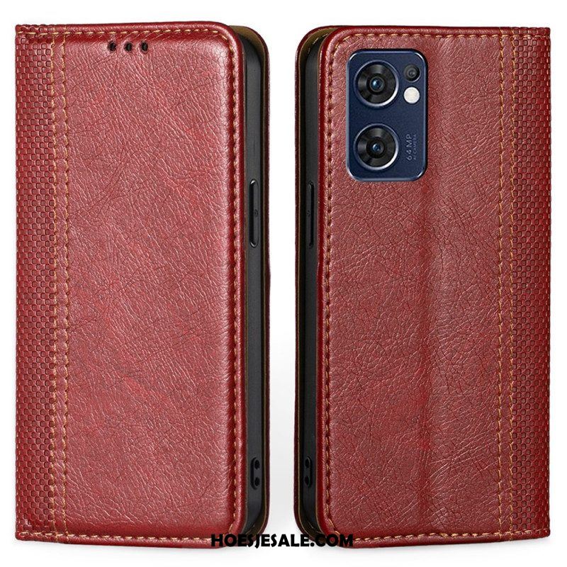 Bescherming Hoesje voor Oppo Find X5 Lite Folio-hoesje Litchi Split Lederen Stiksels