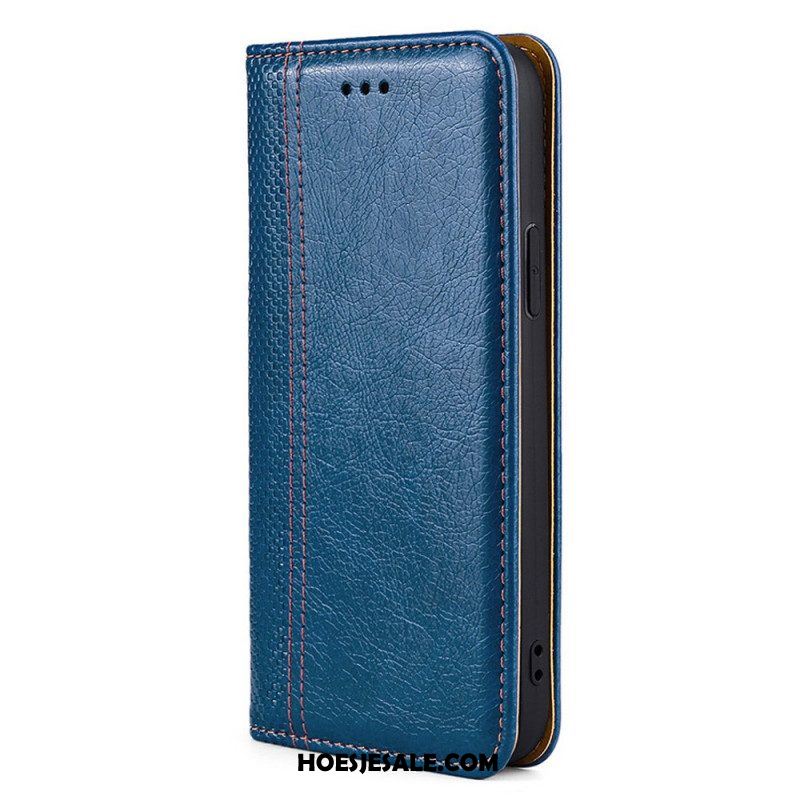 Bescherming Hoesje voor Oppo Find X5 Lite Folio-hoesje Litchi Split Lederen Stiksels