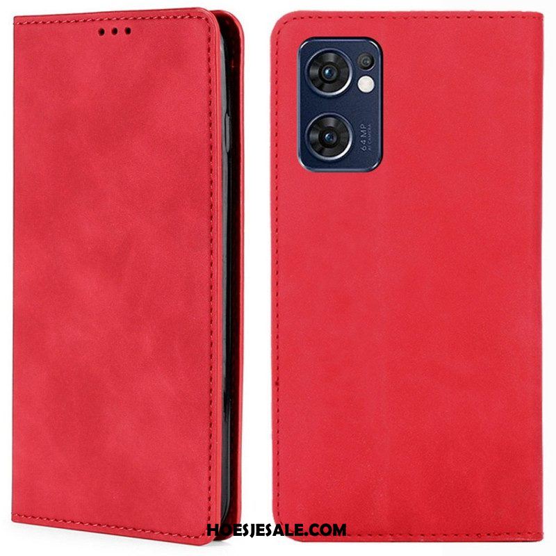 Bescherming Hoesje voor Oppo Find X5 Lite Folio-hoesje Skin-touch Leereffect