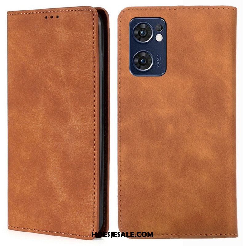 Bescherming Hoesje voor Oppo Find X5 Lite Folio-hoesje Skin-touch Leereffect