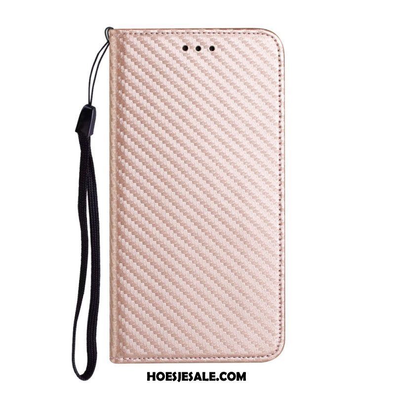 Bescherming Hoesje voor Samsung Galaxy A54 5G Met Ketting Folio-hoesje Stijl Van Koolstofvezel Met Bandjes