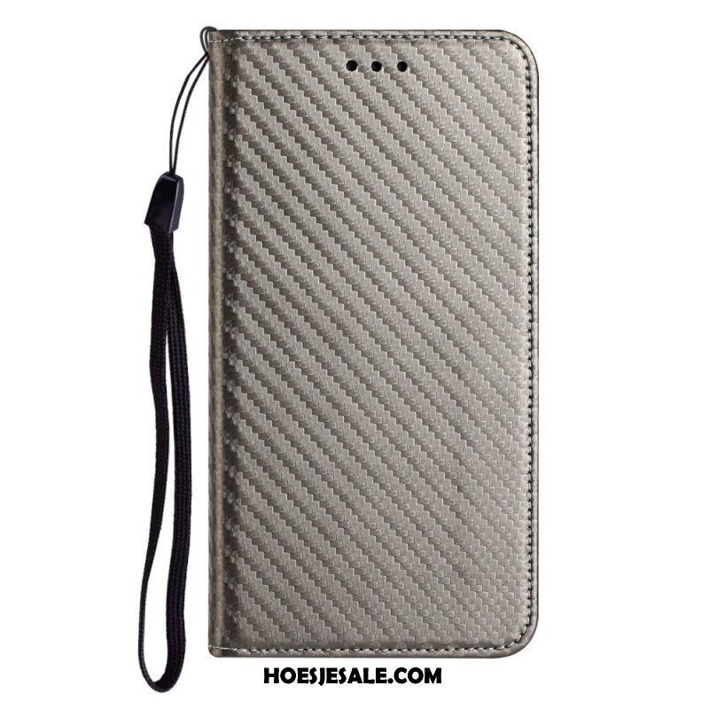 Bescherming Hoesje voor Samsung Galaxy M12 / A12 Met Ketting Folio-hoesje Band Van Koolstofvezel