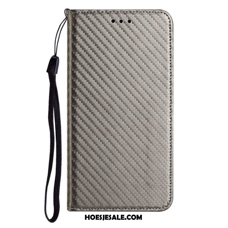 Bescherming Hoesje voor Samsung Galaxy M12 / A12 Met Ketting Folio-hoesje Band Van Koolstofvezel